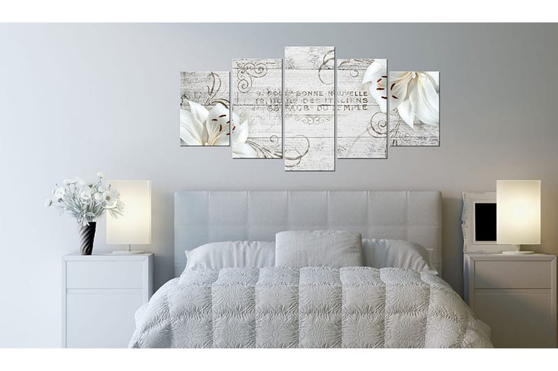 Tavla White Lilies On Wood 100x50 - Artgeist sp. z o. o. - Inredning - Tavlor & konst - Canvastavlor