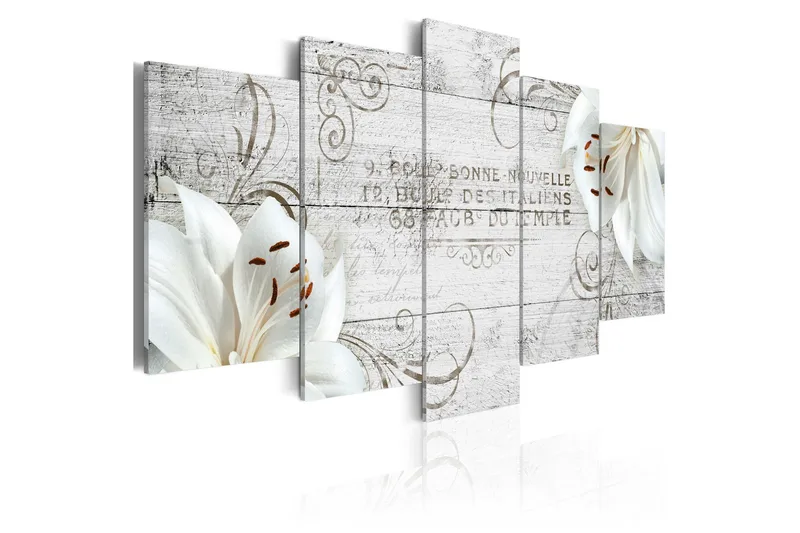 Tavla White Lilies On Wood 200x100, Artgeist sp. z o. o.