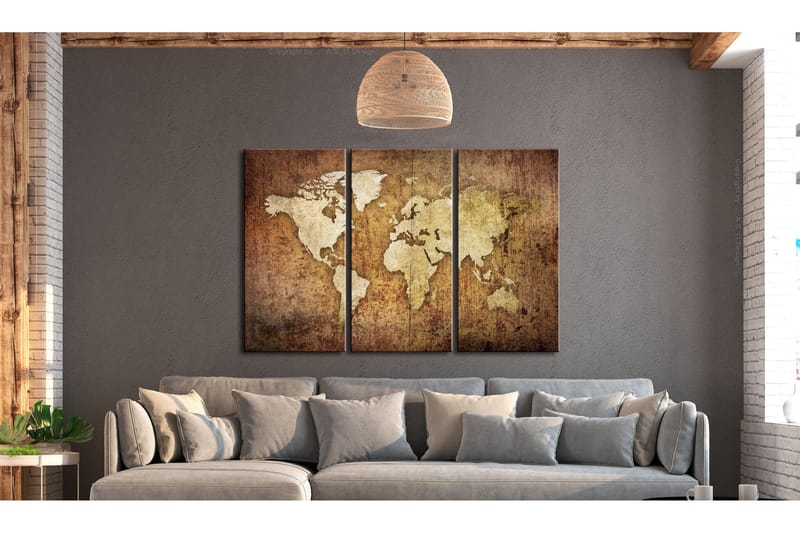 Tavla World Map Brown Texture 90x60 - Artgeist sp. z o. o. - Inredning - Tavlor & konst - Canvastavlor