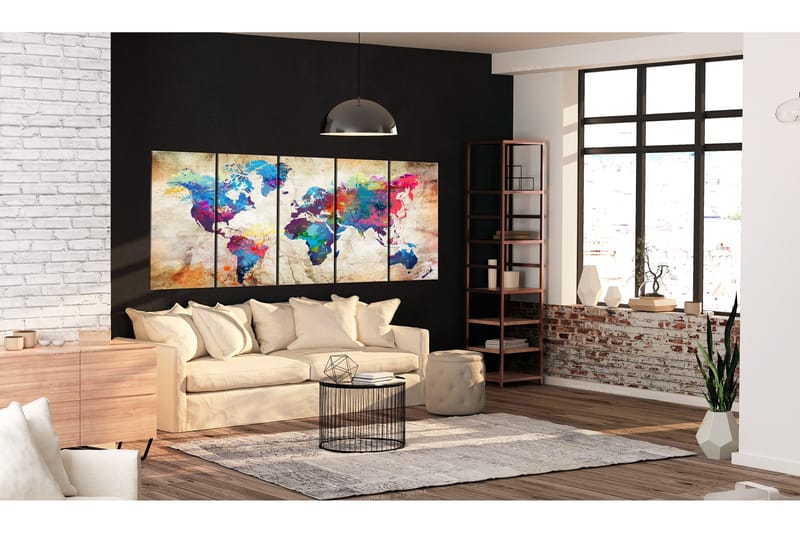 Tavla World Map: Colourful Ink Blots 225x90, Artgeist sp. z o. o.