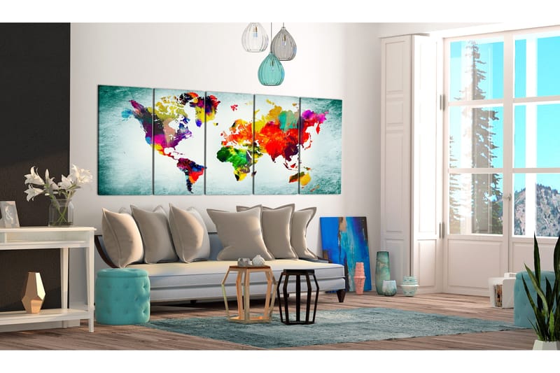 Tavla World Map Green Vignette 200x80 - Artgeist sp. z o. o. - Inredning - Tavlor & konst - Canvastavlor