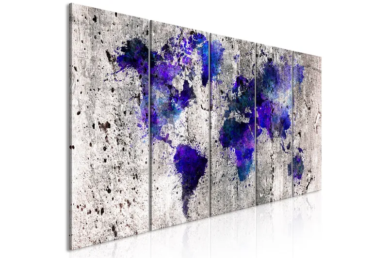 Tavla World Map Ink Blots 5 Parts Narrow 225x90, Artgeist sp. z o. o.