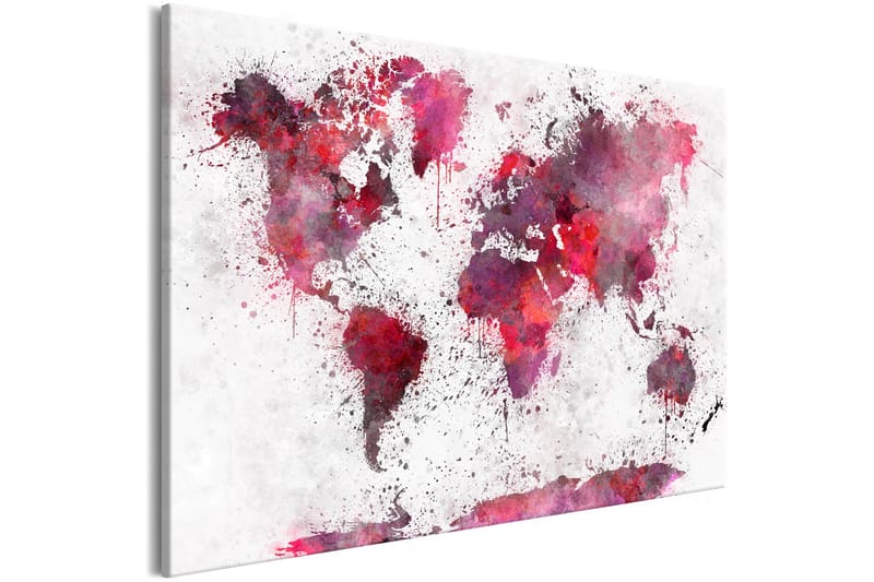 Tavla World Map: Red Watercolors (1 Part) Wide 90x60 - Artgeist sp. z o. o. - Canvastavlor