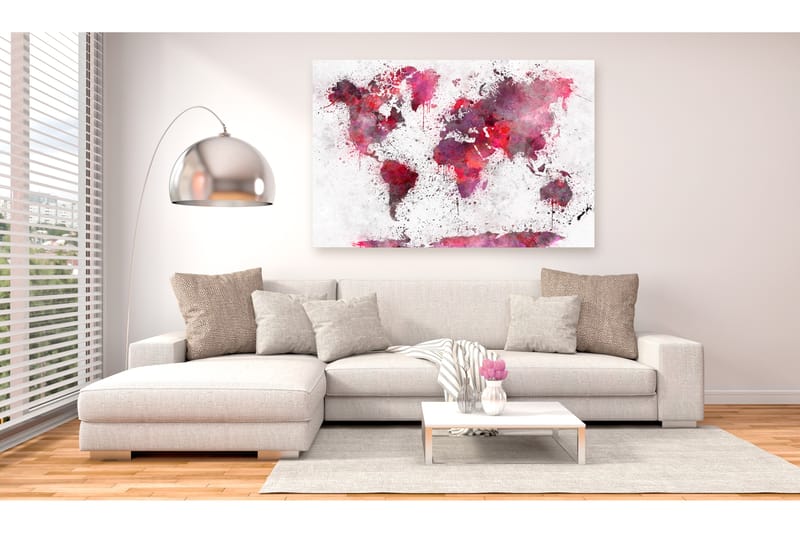 Tavla World Map: Red Watercolors (1 Part) Wide 90x60 - Artgeist sp. z o. o. - Inredning - Tavlor & konst - Canvastavlor