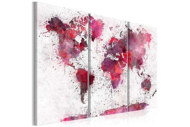 Tavla World Map Red Watercolors 3 Parts 90x60, Artgeist sp. z o. o.