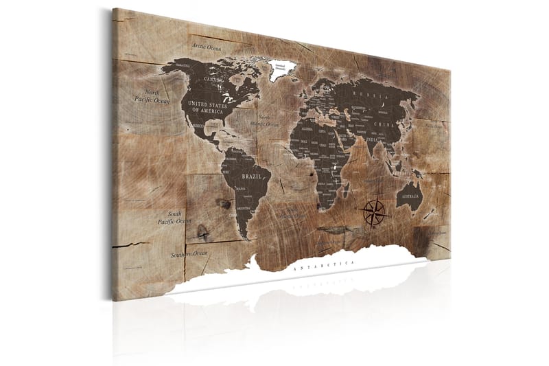 Tavla World Map: Wooden Mosaic 120x80 - Artgeist sp. z o. o. - Canvastavlor