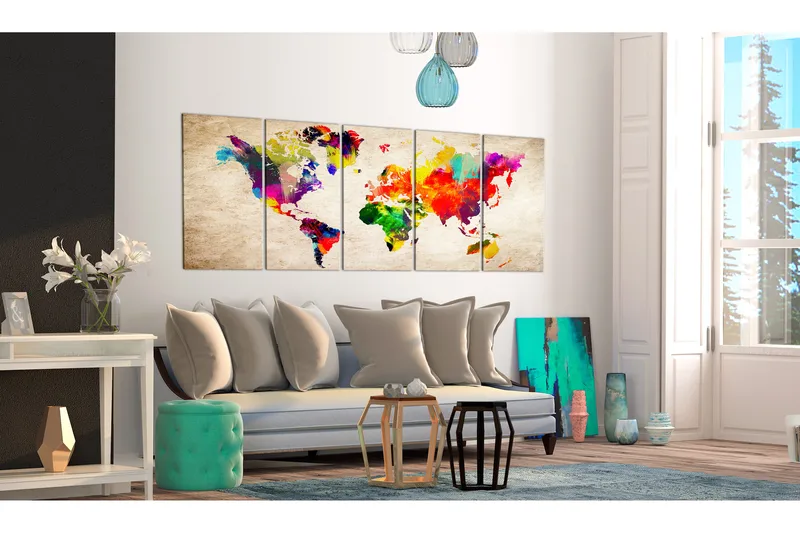 Tavla World Map Painted World 200x80 - Artgeist sp. z o. o. - Inredning - Tavlor & konst - Canvastavlor