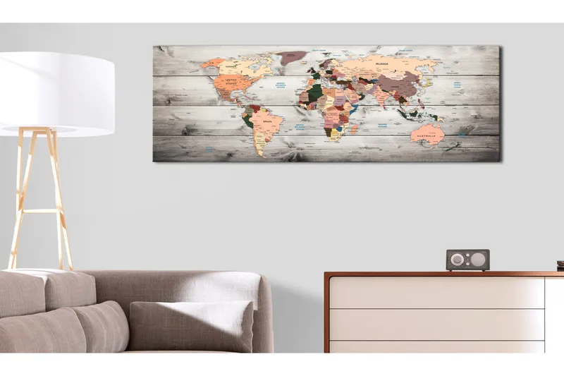 Tavla World Maps Wooden Travels 150x50 - Artgeist sp. z o. o. - Inredning - Tavlor & konst - Canvastavlor