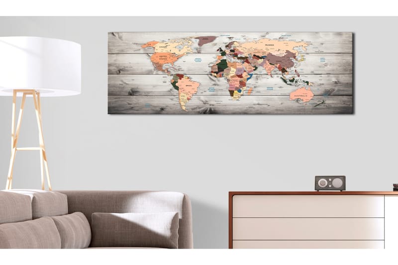 Tavla World Maps Wooden Travels 150x50 - Artgeist sp. z o. o. - Inredning - Tavlor & konst - Canvastavlor