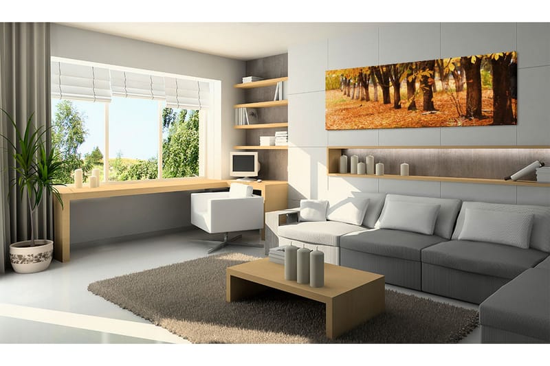 Tavla Park Covered With Golden Leaves 135x45 cm - Inredning - Tavlor & konst - Canvastavlor