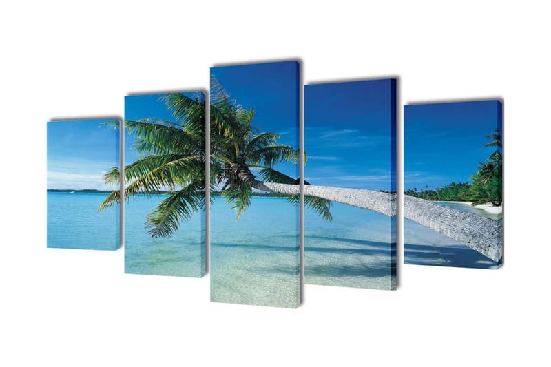 Uppsättning väggbonader på duk: strand med palm 200x100 cm - Flerfärgad - Inredning - Tavlor & konst - Canvastavlor