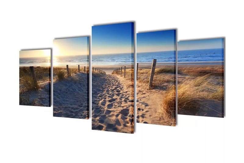 Uppsättning väggbonader på duk: strand med palm 200x100 cm - Flerfärgad - Inredning - Tavlor & konst - Canvastavlor