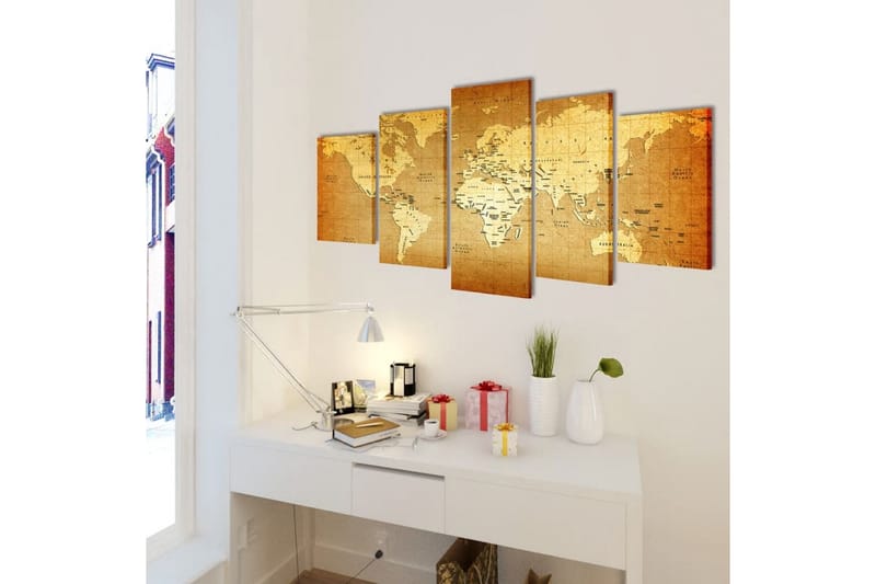 Uppsättning väggbonader på duk: världskarta 200x100 cm - Flerfärgad - Inredning - Tavlor & konst - Canvastavlor