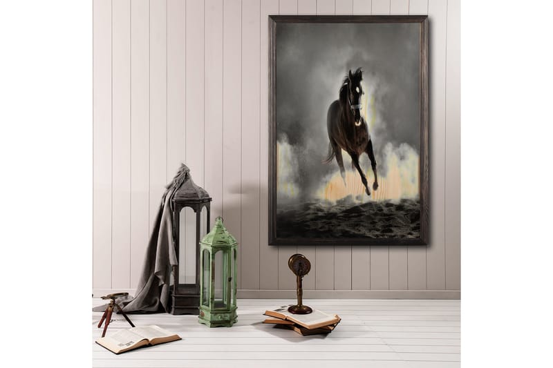 Horse Running On The Beach Painting Grå/Svart - 35x50 cm - Tavlor & konst