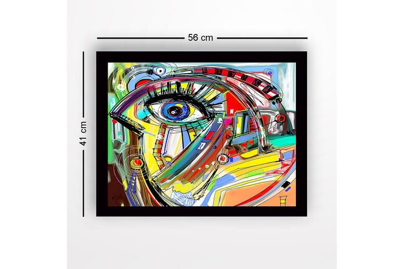 Inramad Canvastavla i trä - 41x56 cm - Abstrakt öga med färgglada linjer och former - Röd / Blå / Gul - Inredning - Tavlor & konst