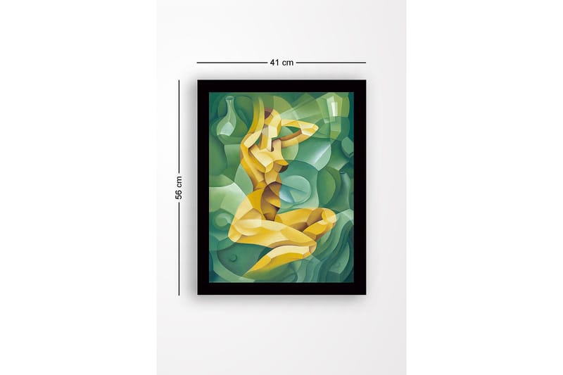 Inramad Canvastavla i trä - 41x56 cm - Abstrakt figur av en kvinna i en kurvig komposition - Grön / Gul / Ljusgrön - Inredning - Tavlor & konst
