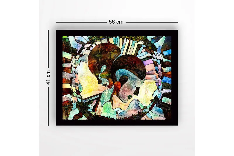 Inramad Canvastavla i trä - 41x56 cm - Abstrakt komposition av två ansikten som förenas - Mörkbrun / Ljusblå / Beige - Inredning - Tavlor & konst