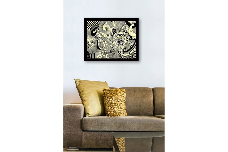 Inramad Canvastavla i trä - 41x56 cm - Abstrakt komposition med ögon och svängda former - Svart / Beige - Inredning - Tavlor & konst