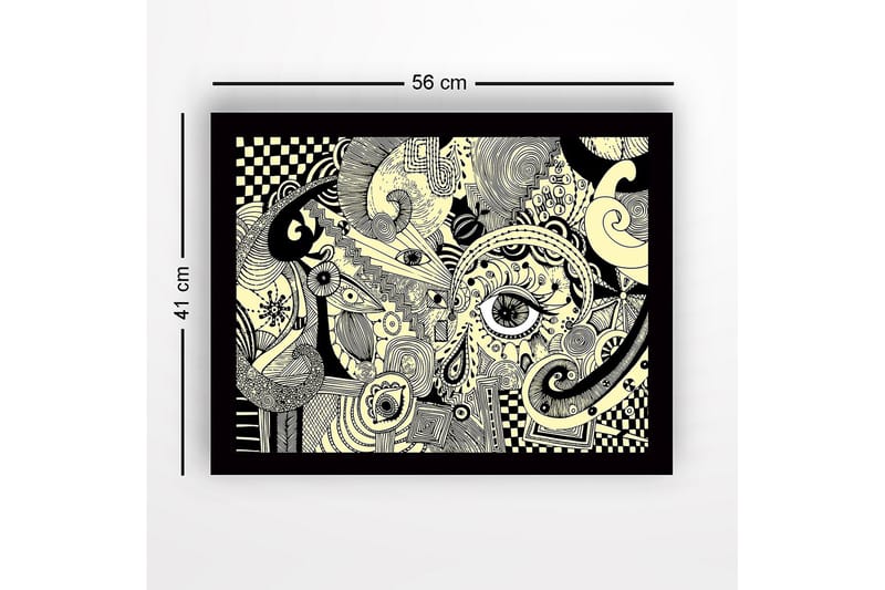 Inramad Canvastavla i trä - 41x56 cm - Abstrakt komposition med ögon och svängda former - Svart / Beige - Inredning - Tavlor & konst