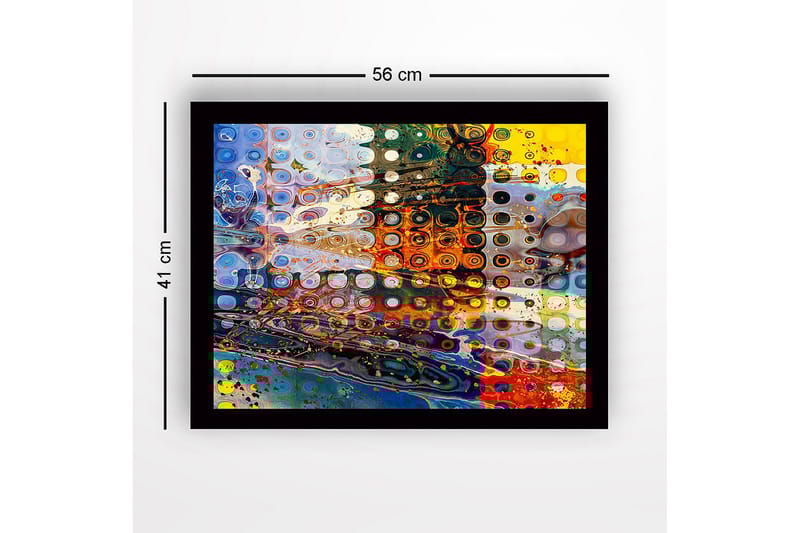 Inramad Canvastavla i trä - 41x56 cm - Abstrakt komposition med cirkulära former och färgglada mönster - Blå / Orange / Gul - Inredning - Tavlor & konst