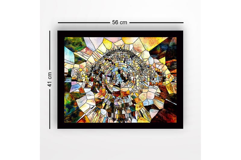 Inramad Canvastavla i trä - 41x56 cm - Abstrakt komposition med cirkulära former och mosaikliknande struktur - Guld / Brunt / Blått - Inredning - Tavlor & konst