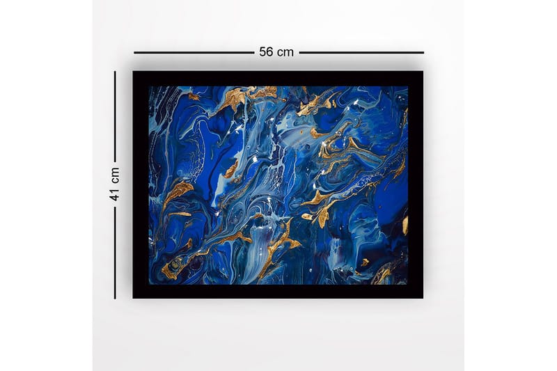 Inramad Canvastavla i trä - 41x56 cm - Abstrakt komposition med djupa blå nyanser och guldinslag - Mörkblå / Ljusblå / Guld - Inredning - Tavlor & konst