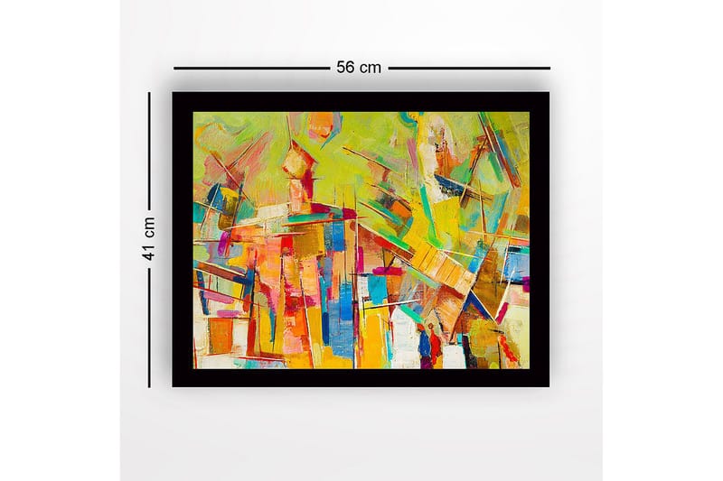 Inramad Canvastavla i trä - 41x56 cm - Abstrakt komposition med färgglada geometriska former - Gul / Orange / Blå - Inredning - Tavlor & konst