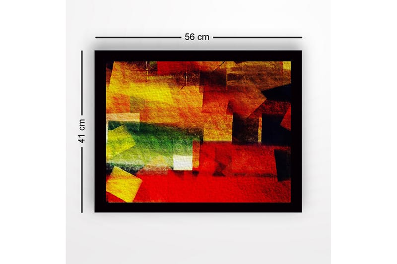 Inramad Canvastavla i trä - 41x56 cm - Abstrakt komposition med färgglada geometriska former - Röd / Gul / Grön - Inredning - Tavlor & konst