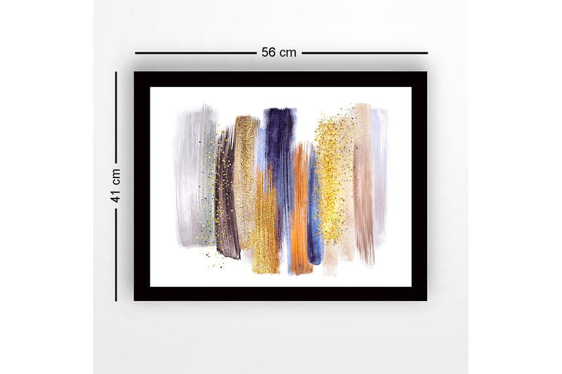 Inramad Canvastavla i trä - 41x56 cm - Abstrakt komposition med färgglada penseldrag - Guld / Blå / Grå - Inredning - Tavlor & konst