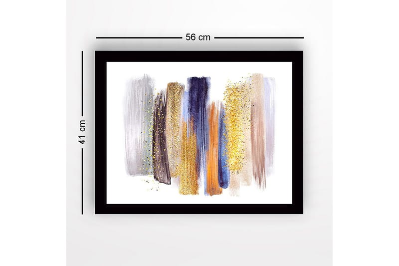 Inramad Canvastavla i trä - 41x56 cm - Abstrakt komposition med färgglada penseldrag - Guld / Blå / Grå - Inredning - Tavlor & konst