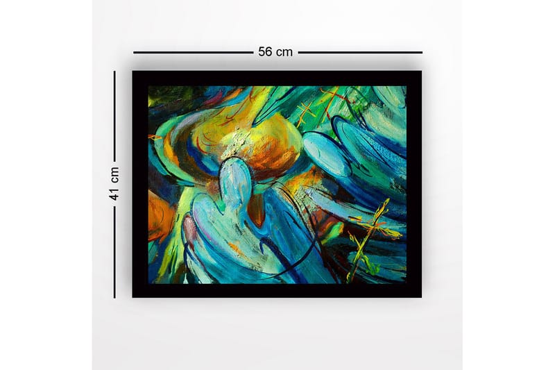 Inramad Canvastavla i trä - 41x56 cm - Abstrakt komposition med flytande former och färger - Turkos / Orange / Grön - Inredning - Tavlor & konst