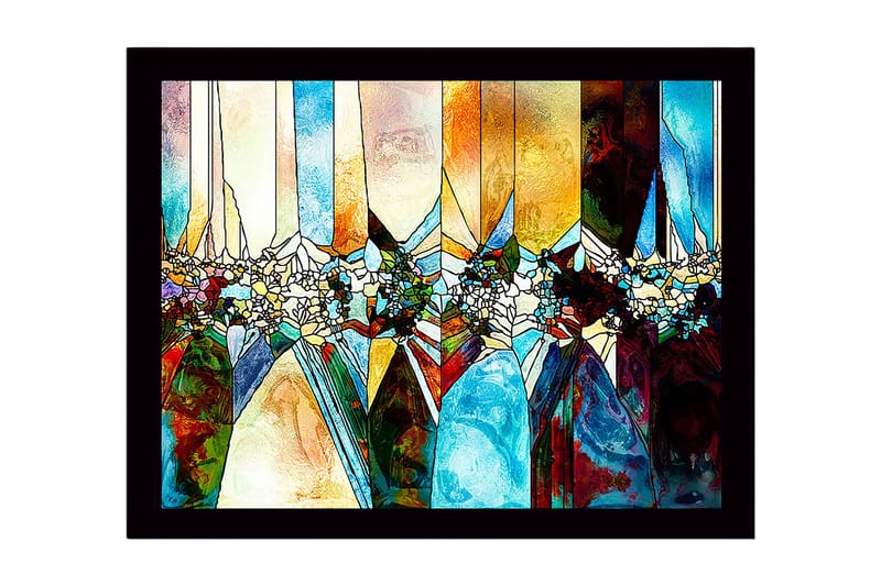 Inramad Canvastavla i trä - 41x56 cm - Abstrakt komposition med geometriska former och färgade sektioner - Blå / Orange / Grön - Inredning - Tavlor & konst