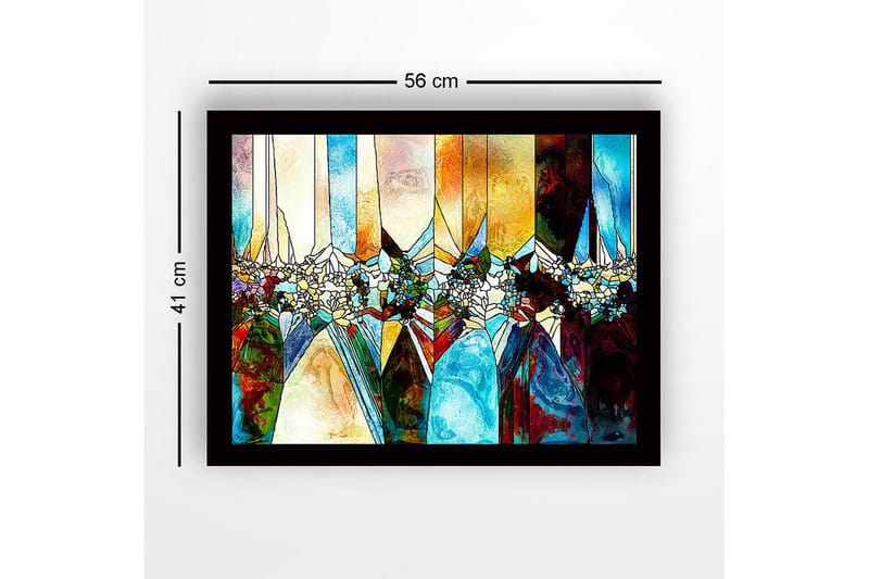 Inramad Canvastavla i trä - 41x56 cm - Abstrakt komposition med geometriska former och färgade sektioner - Blå / Orange / Grön - Inredning - Tavlor & konst