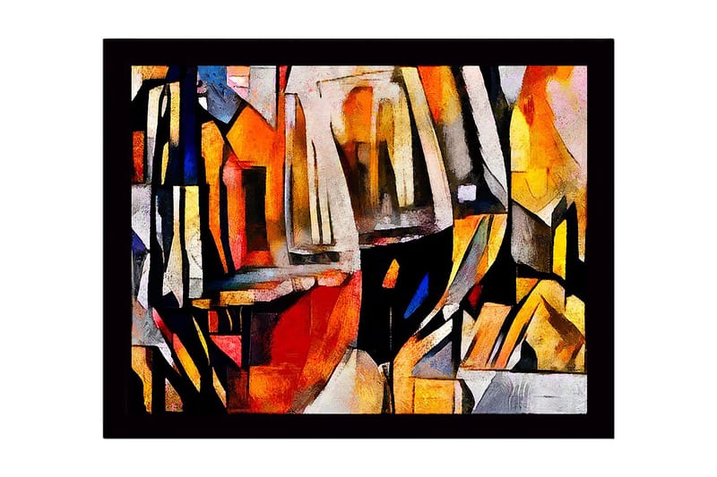Inramad Canvastavla i trä - 41x56 cm - Abstrakt komposition med geometriska former och färgade ytor, Orange / Svart / Grå