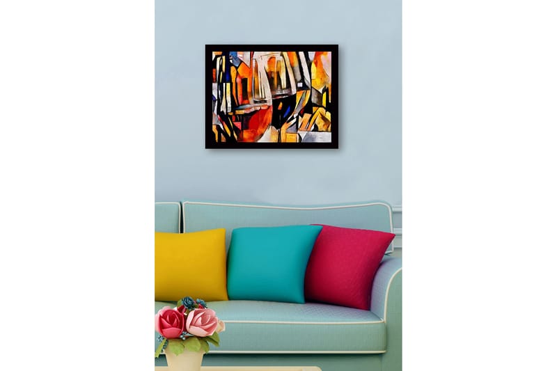 Inramad Canvastavla i trä - 41x56 cm - Abstrakt komposition med geometriska former och färgade ytor - Orange / Svart / Grå - Inredning - Tavlor & konst