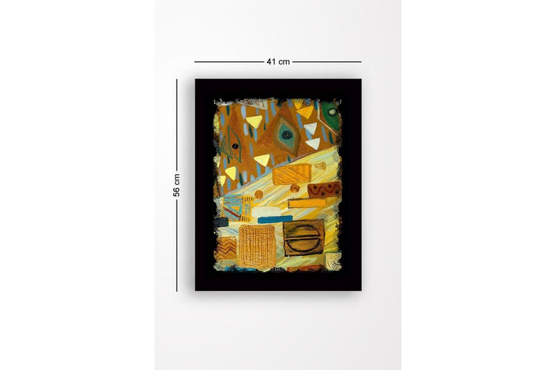 Inramad Canvastavla i trä - 41x56 cm - Abstrakt komposition med geometriska former och mönster - Guld / Brun / Grön - Inredning - Tavlor & konst