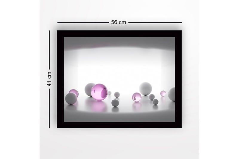 Inramad Canvastavla i trä - 41x56 cm - Abstrakt komposition med sfäriska former i olika storlekar - Vit / Lila - Inredning - Tavlor & konst