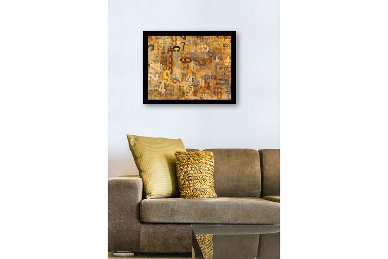 Inramad Canvastavla i trä - 41x56 cm - Abstrakt komposition med siffror i olika storlekar - Guld / Brunt / Beige - Inredning - Tavlor & konst