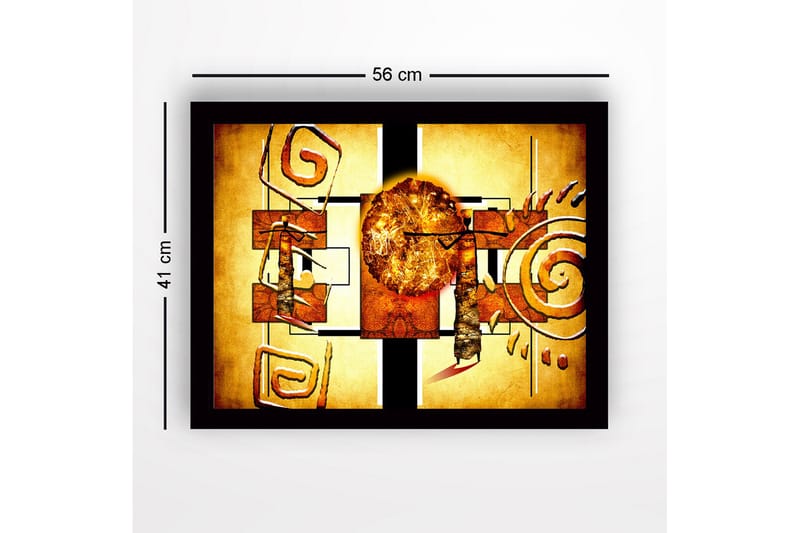 Inramad Canvastavla i trä - 41x56 cm - Abstrakt komposition med solsymbolik och geometriska former - Guld / Orange / Brun - Inredning - Tavlor & konst