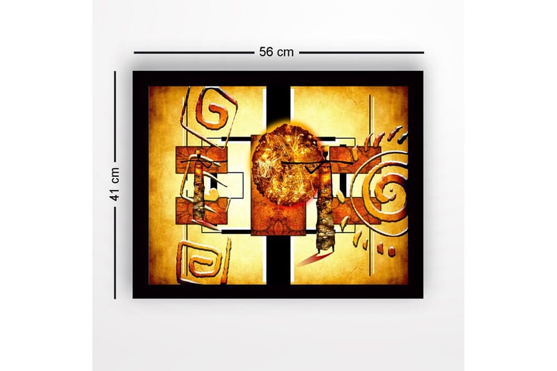 Inramad Canvastavla i trä - 41x56 cm - Abstrakt komposition med solsymbolik och geometriska former - Guld / Orange / Brun - Inredning - Tavlor & konst