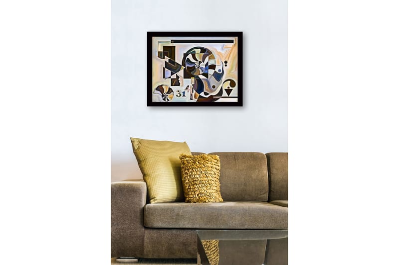 Inramad Canvastavla i trä - 41x56 cm - Abstrakt komposition med spiraler och geometriska former - Svart / Vit / Brun - Inredning - Tavlor & konst