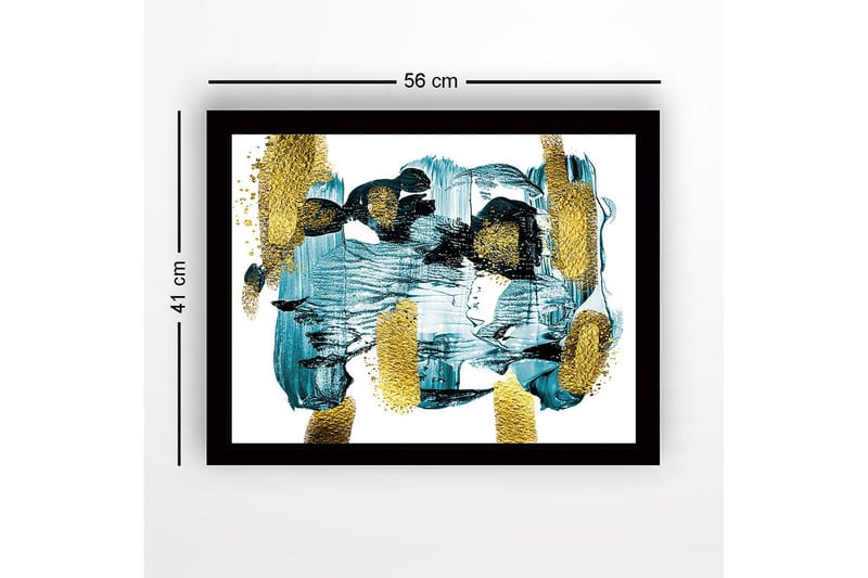 Inramad Canvastavla i trä - 41x56 cm - Abstrakt komposition med turkosa och gyllene inslag - Turkos / Guld - Inredning - Tavlor & konst