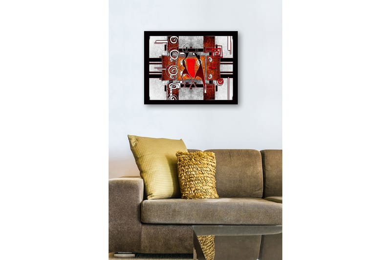 Inramad Canvastavla i trä - 41x56 cm - Abstrakt komposition med två dansande figurer - Röd / Svart / Vit - Inredning - Tavlor & konst