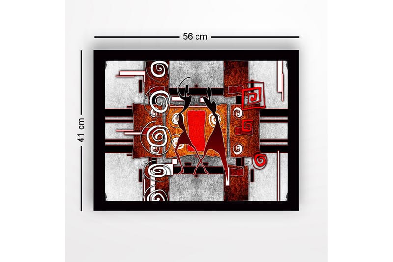 Inramad Canvastavla i trä - 41x56 cm - Abstrakt komposition med två dansande figurer - Röd / Svart / Vit - Inredning - Tavlor & konst