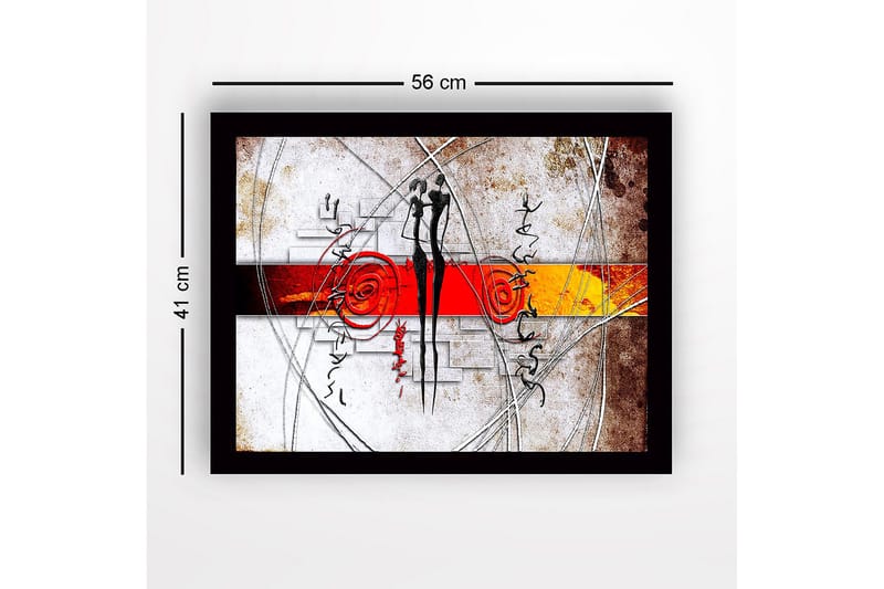 Inramad Canvastavla i trä - 41x56 cm - Abstrakt komposition med två stiliserade figurer i samspel - Röd / Svart / Orange - Inredning - Tavlor & konst