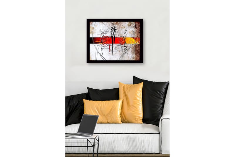 Inramad Canvastavla i trä - 41x56 cm - Abstrakt komposition med två stiliserade figurer i samspel - Röd / Svart / Orange - Inredning - Tavlor & konst