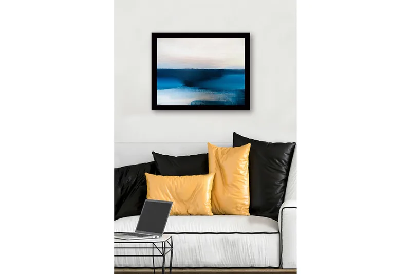 Inramad Canvastavla i trä - 41x56 cm - Abstrakt landskap med blå nyanser - Mörkblå / Ljusblå / Vit - Inredning - Tavlor & konst