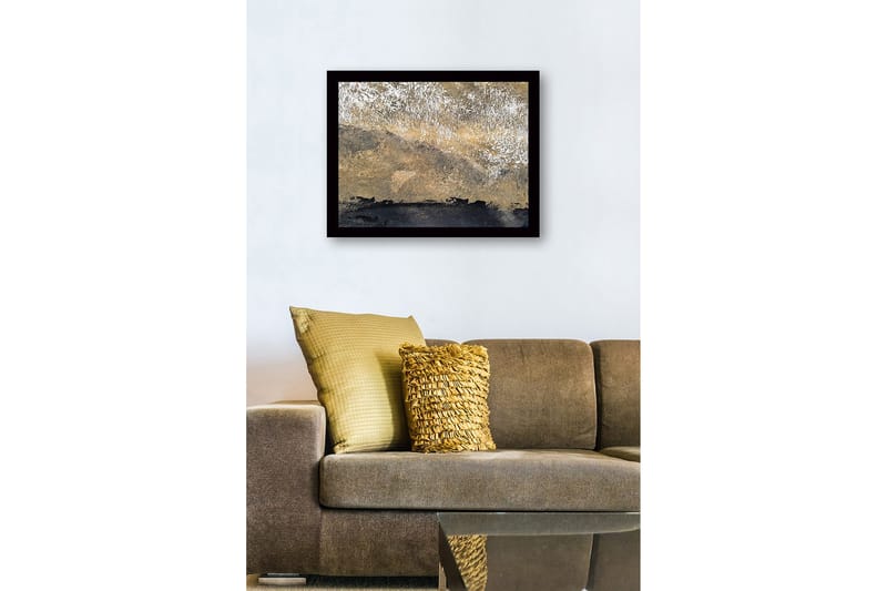 Inramad Canvastavla i trä - 41x56 cm - Abstrakt landskap med gyllene och svarta toner - Guld / Svart - Inredning - Tavlor & konst