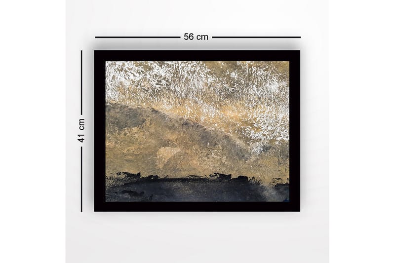 Inramad Canvastavla i trä - 41x56 cm - Abstrakt landskap med gyllene och svarta toner - Guld / Svart - Inredning - Tavlor & konst