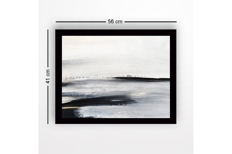 Inramad Canvastavla i trä - 41x56 cm - Abstrakt landskap med mjuka, svepande linjer - Vit / Svart / Grå - Inredning - Tavlor & konst